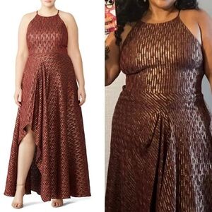 Badgley Mischka Plus Size Rose Gold Metallic Shimmer Formal Dress
